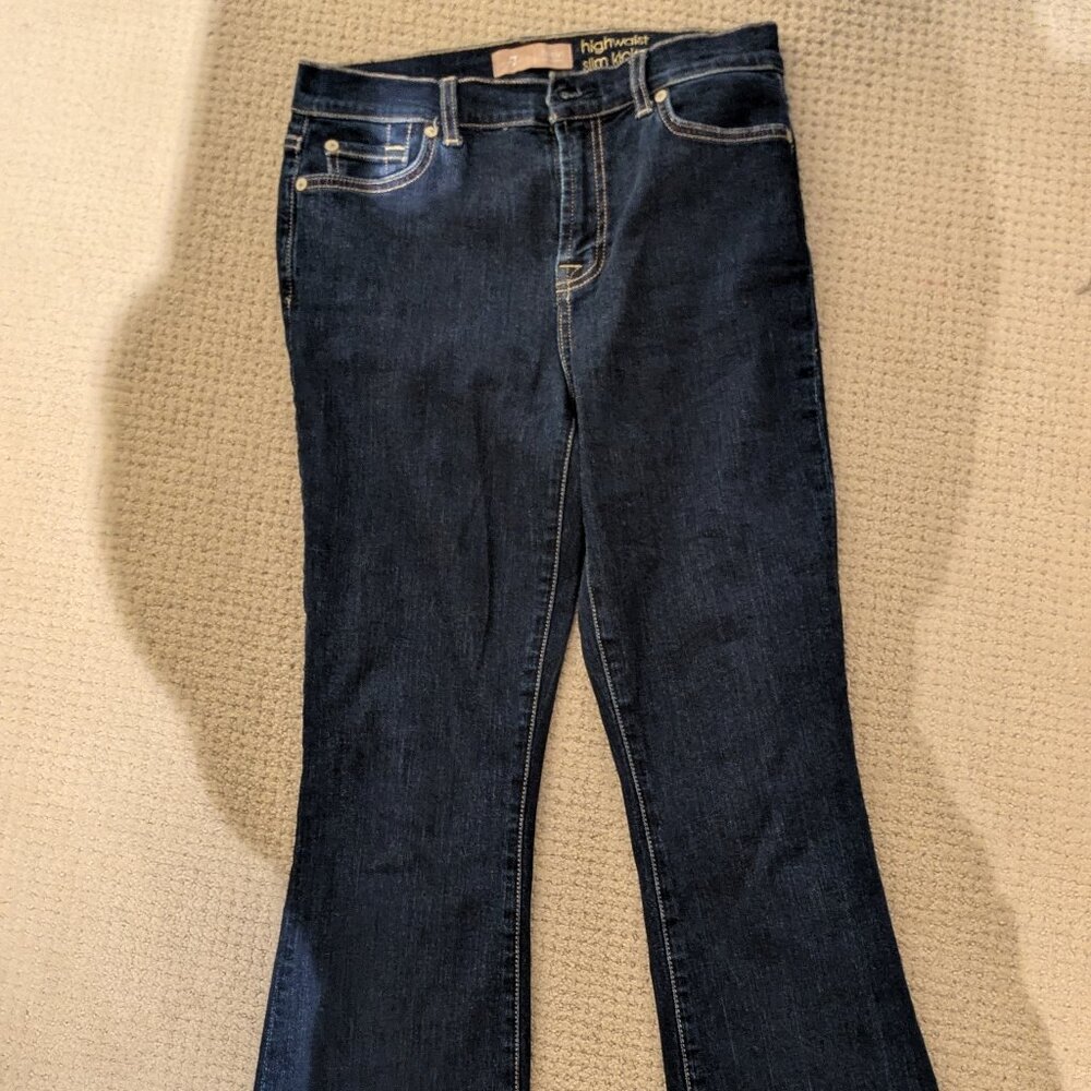 HIgh Waist Slim Kick Blue Denim Crop Flare Jean